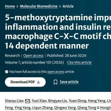 Molecular Biomedicine（IF=13.0）丨郑宏庭/廖晓玉团队揭示5-甲氧基色胺调控巨噬细胞极化改善胰岛素抵抗的分子机制